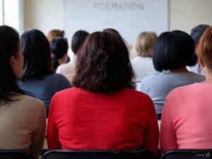 Assistantes maternelles en formation 120h, assises dans une salle de classe.