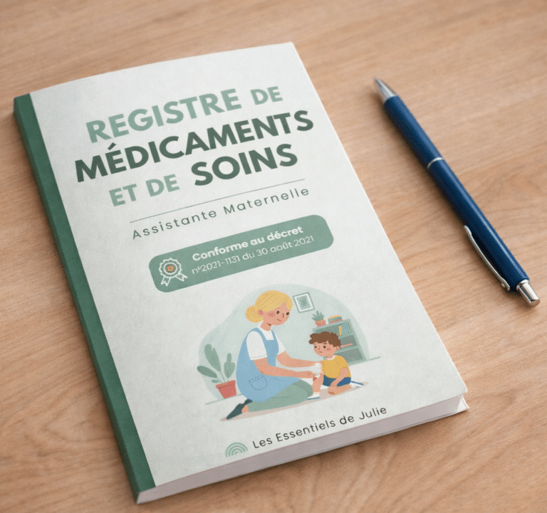 Registre médicaments assistante maternelle format papier avec suivi des soins et traçabilité